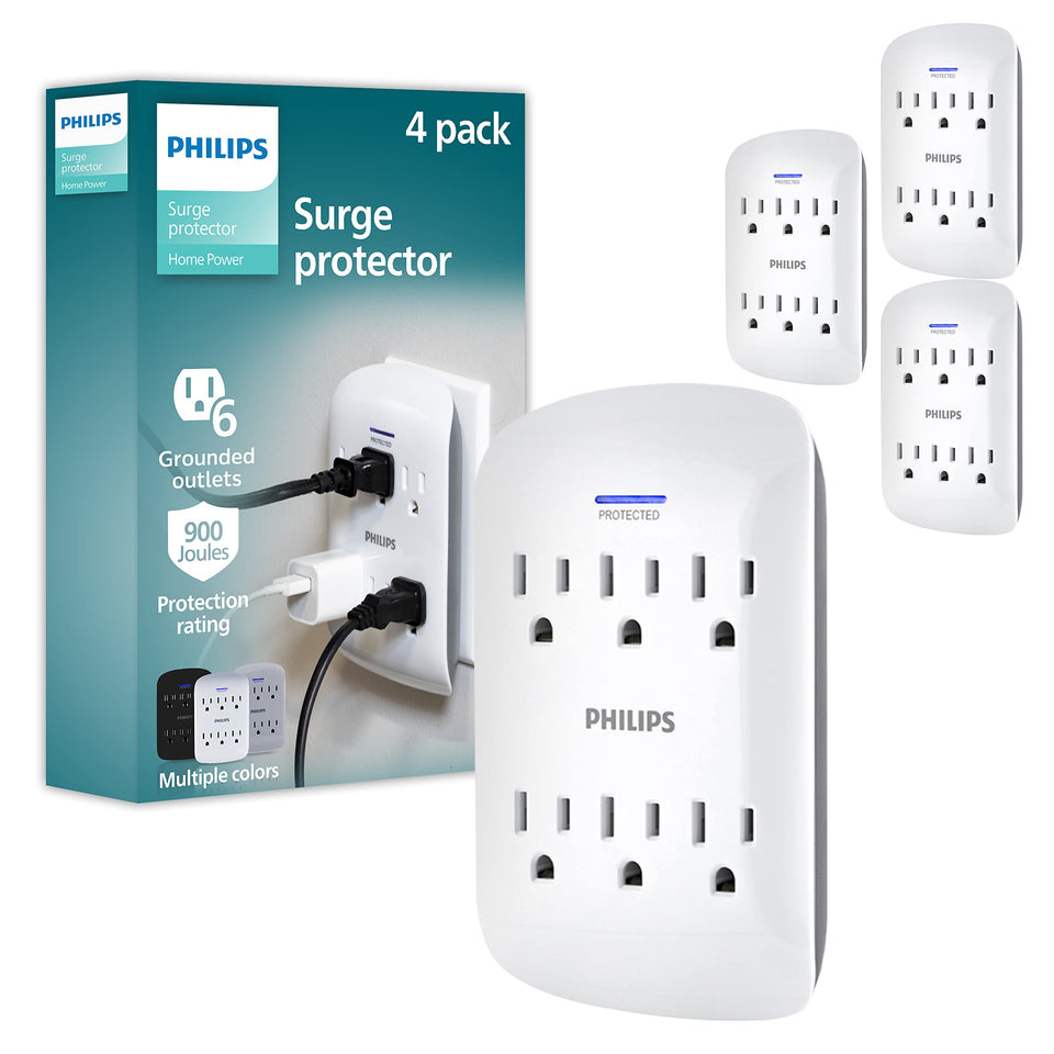 Philips front view pack of four showing compact surge protector for organized power