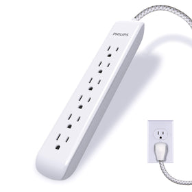 PHILIPS front view of 6-outlet power strip showing compact layout and easy access outlets