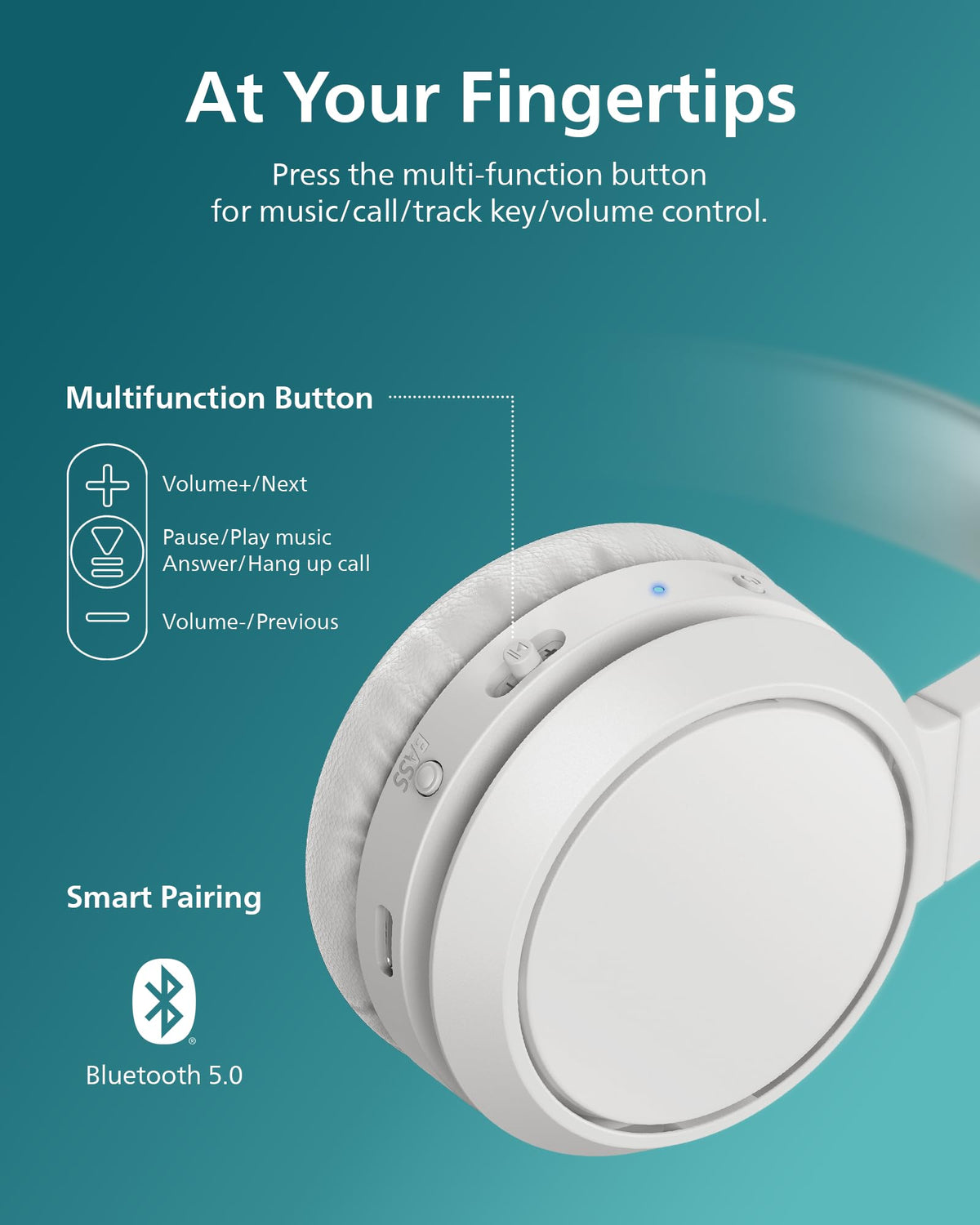 PHILIPS H4205 multifunction button to manage calls and music.