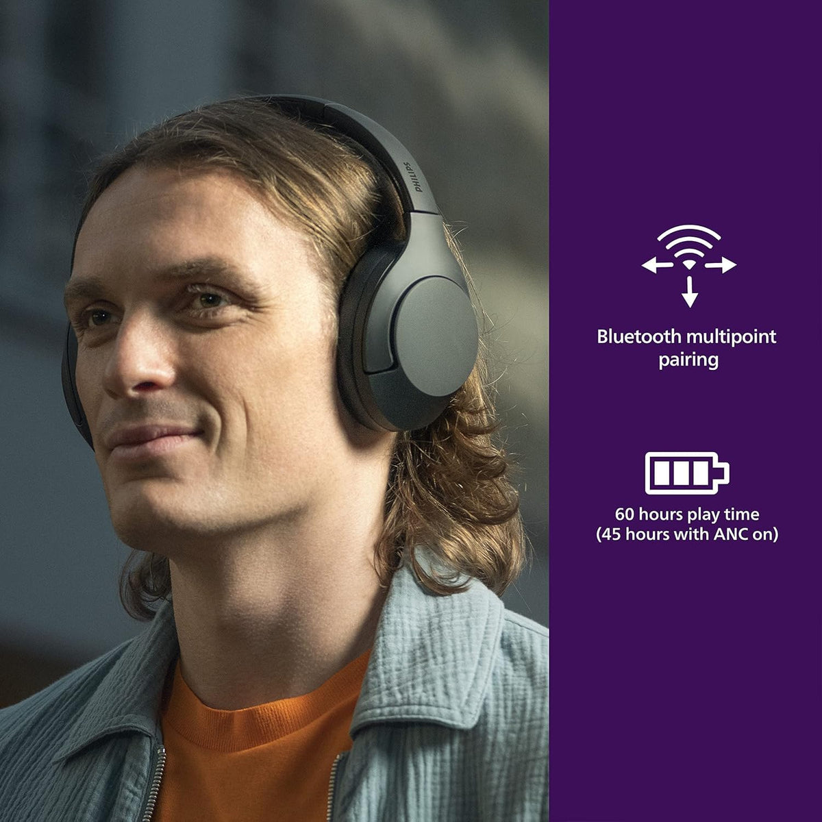 PHILIPS H8506 USB-C fast charge extends listening time quickly.