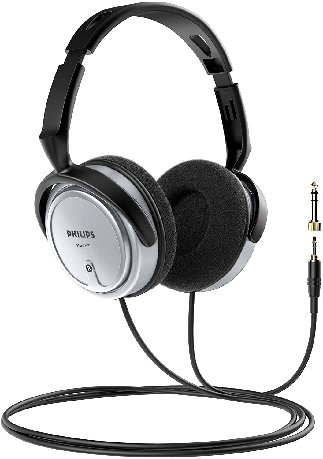 Philips headphones on desk with computer setup