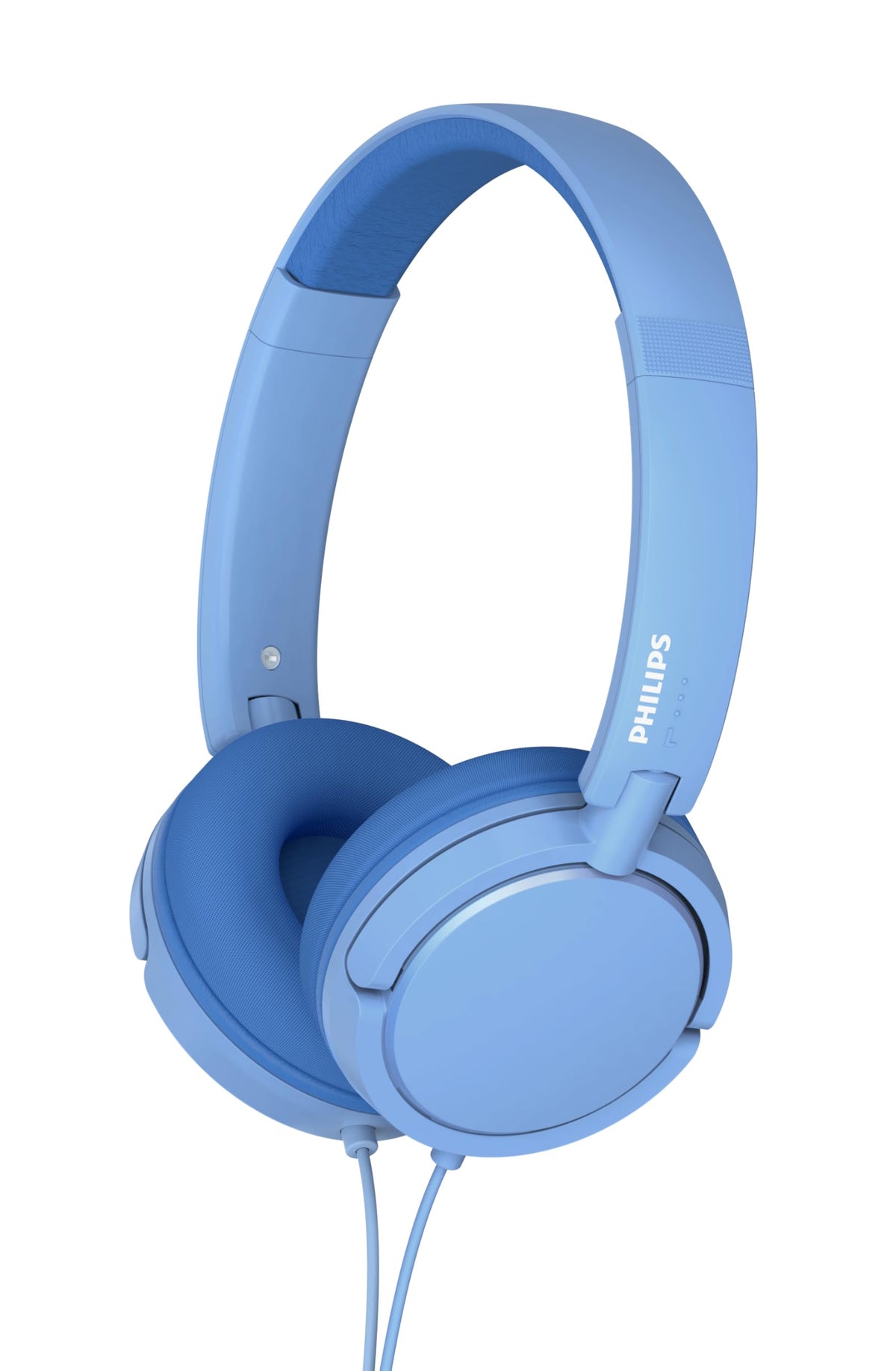 PHILIPS K2019 front view showing on-ear design and playful blue color for comfort