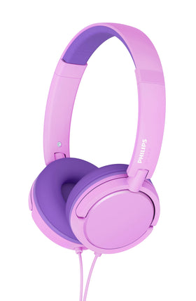 PHILIPS K2019 pink foldable kids headphones with built-in mic for easy storage and on-the-go listening