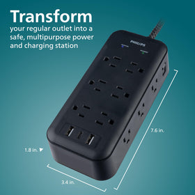 PHILIPS LED indicator lights and reset switch close-up for visible protection status and safety