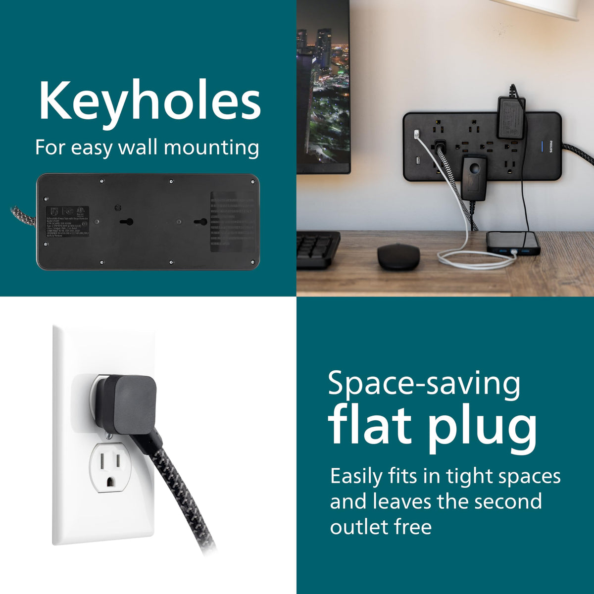 Philips lifestyle desk setup powering monitors, phone and accessories safely
