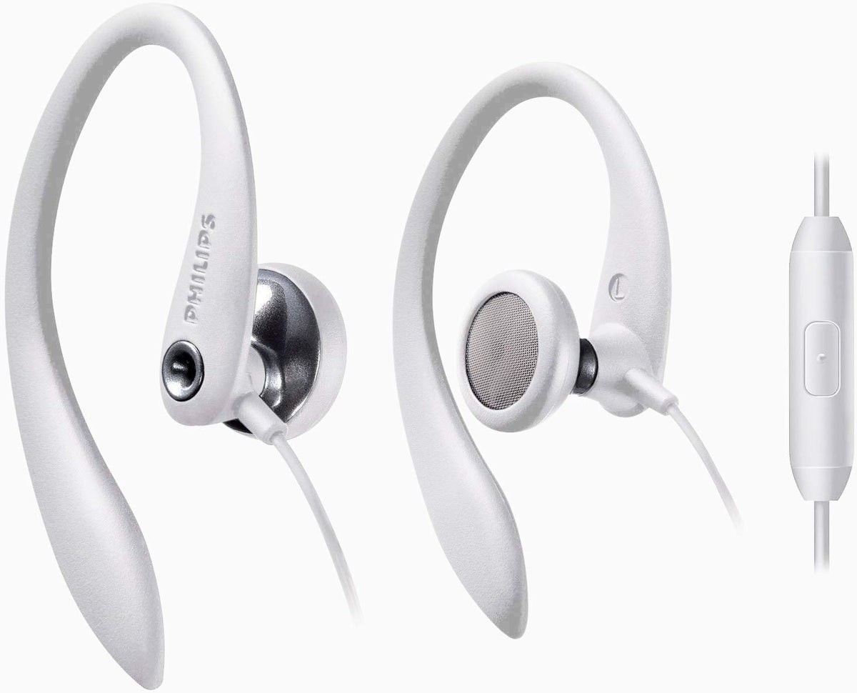 PHILIPS Over The Ear Sport Earbuds side view with secure fit for running.