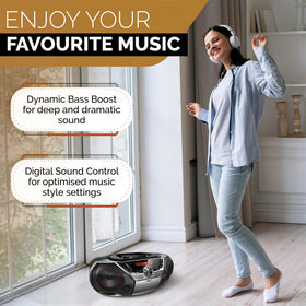 PHILIPS portable boombox headphone jack supports private listening without disturbance.