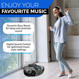 PHILIPS auxiliary input and headphone jack for personalized listening