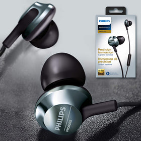 Philips Pro wired earbuds metallic finish blends style with durability.