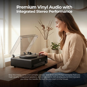 Philips record player app controls and USB connectivity support flexible setups.