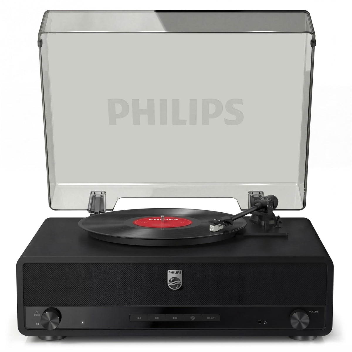 Philips record player built-in speakers deliver warm, authentic vinyl sound without extra gear.