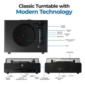 Philips record player three-speed belt-drive delivers smooth 33, 45, and 78 RPM playback.