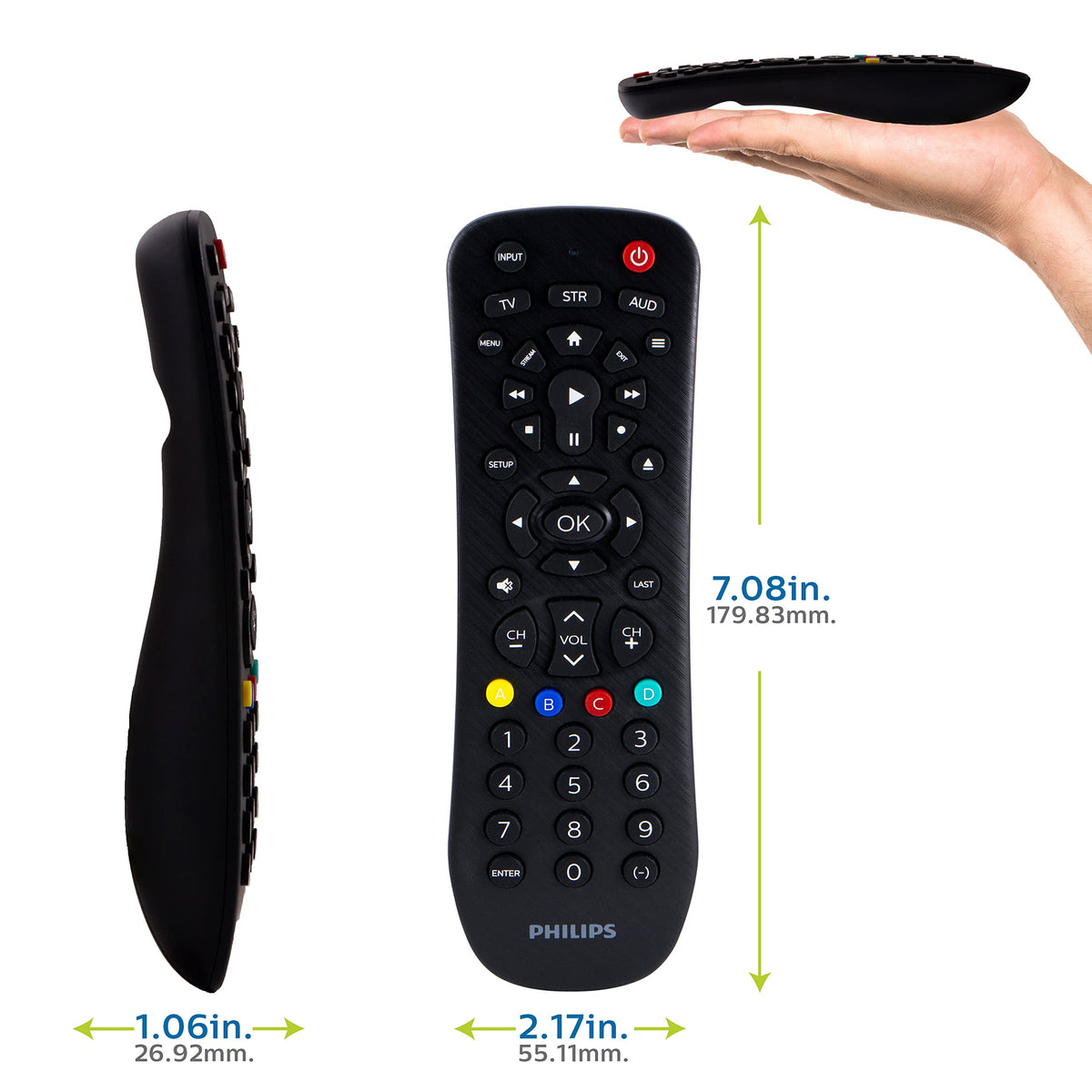 Philips remote back with battery compartment open for fast battery replacement