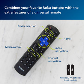 Philips Roku remote back view showing battery access for quick setup