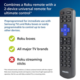Philips Roku remote close-up of buttons for easy navigation