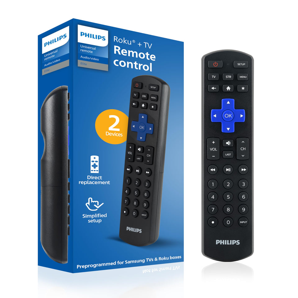 Philips Roku remote front view with universal TV control