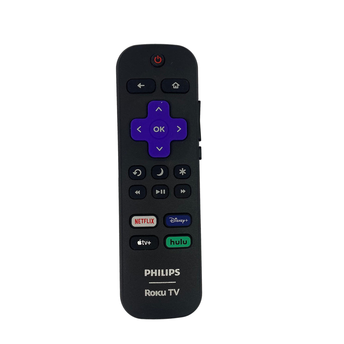 PHILIPS remote front view showing buttons and quick app access