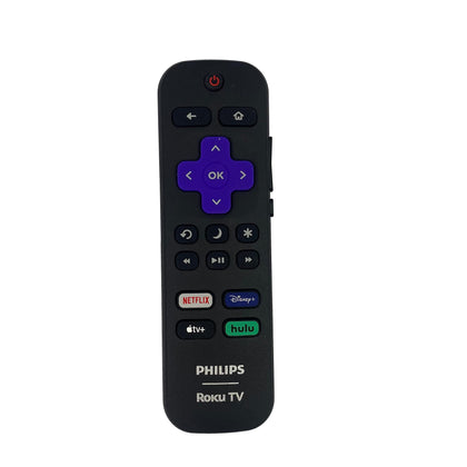 PHILIPS remote front view showing buttons and quick app access