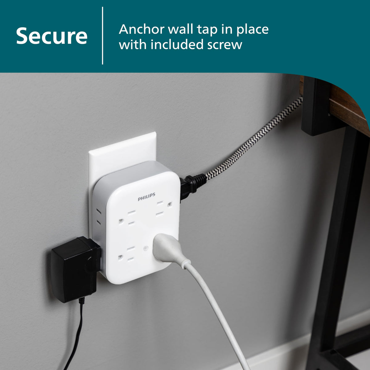 PHILIPS surge tap beside smartphone to show size and convenient scale for users
