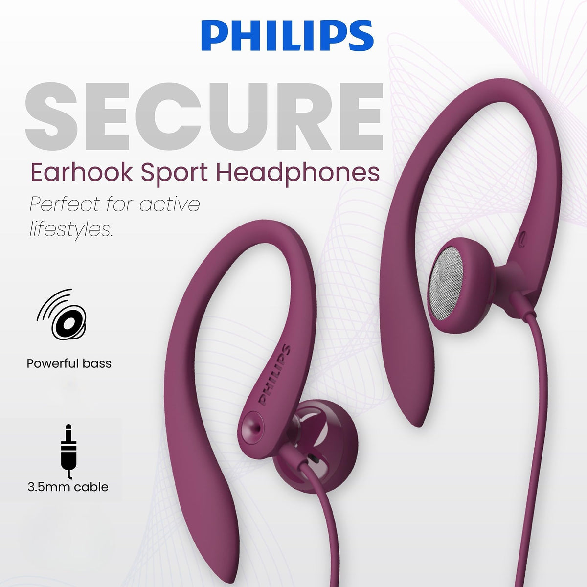 Philips SHS3200PK 3D earhook flexible-fit secures wear