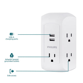 Philips close-up of side-access outlets preventing blocked plugs and saving space