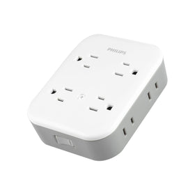 PHILIPS close-up of side-access outlets demonstrating low-profile cord placement benefit