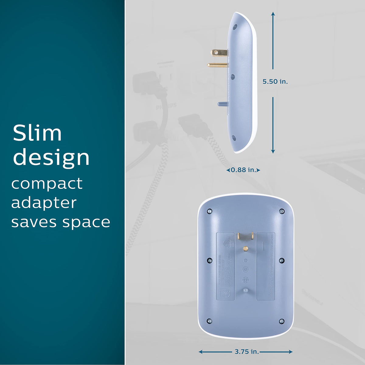 Philips top view of six grounded outlets providing multiple device connections