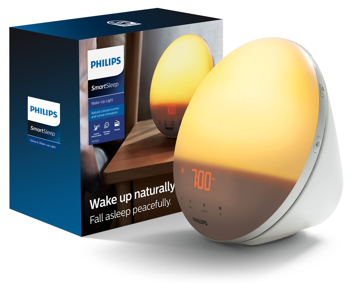 Philips SmartSleep wake-up light sunrise sunset visualization for a gentler start.
