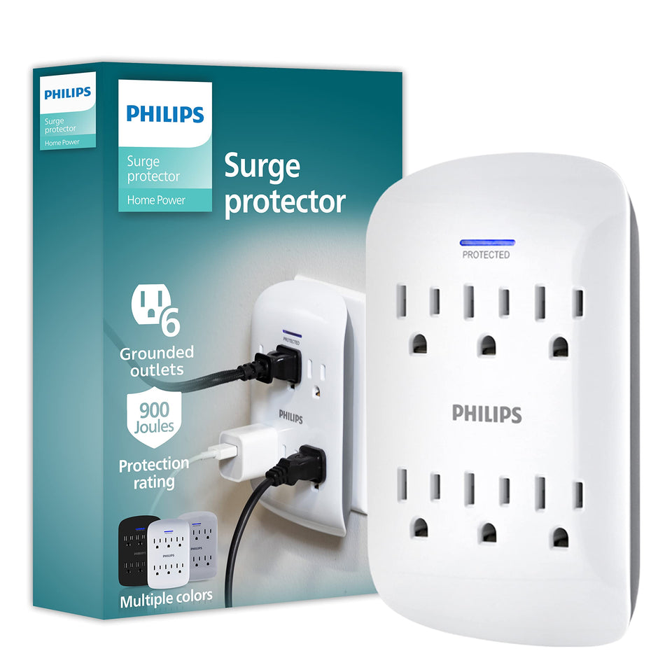 Philips SPP3461WA 6-outlet wall tap expands outlets for multiple devices.