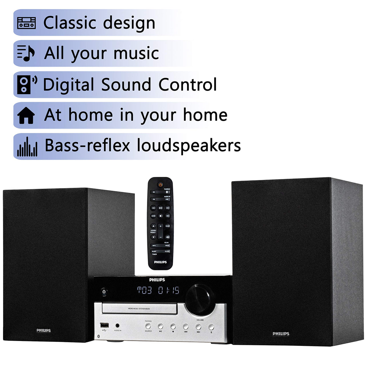 PHILIPS stereo speakers with bass-reflex ports delivering deeper, clearer low tones