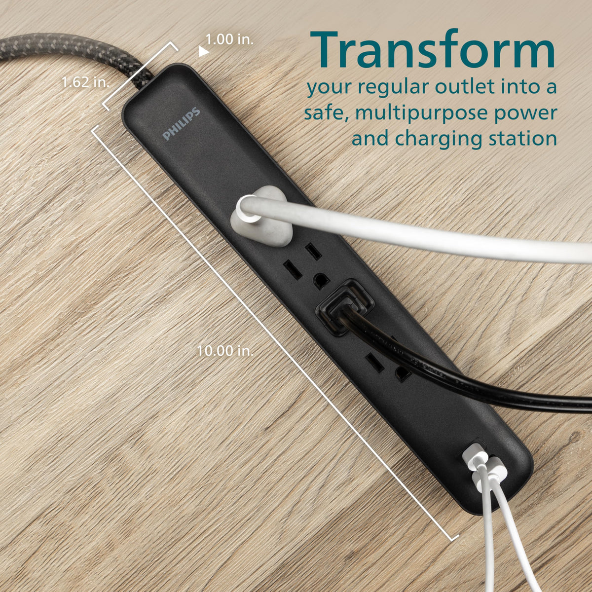 PHILIPS surge protector with automatic shutdown, protects connected devices