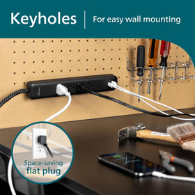 PHILIPS surge protector black woven cord, durable and tangle-resistant