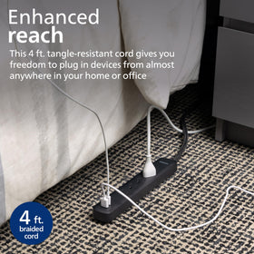 PHILIPS surge protector flat plug behind desk, space-saving setup