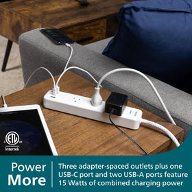 PHILIPS EZFit surge protector flat plug fits behind furniture in tight spaces.