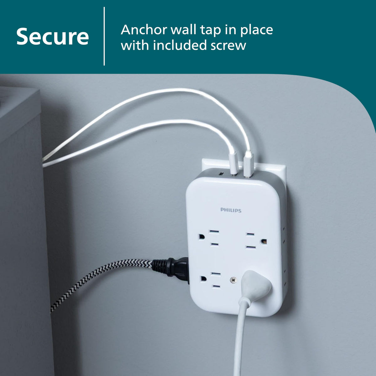 PHILIPS surge tap USB-C and USB-A ports for fast device charging