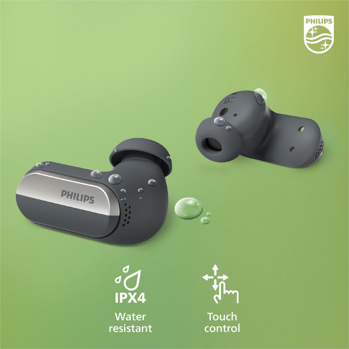 PHILIPS T6908 four silicone eartips laid out showing selectable sizes for perfect fit benefit