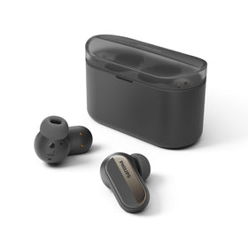 PHILIPS T6908 front view with open charging case showing earbuds and clean presentation benefit