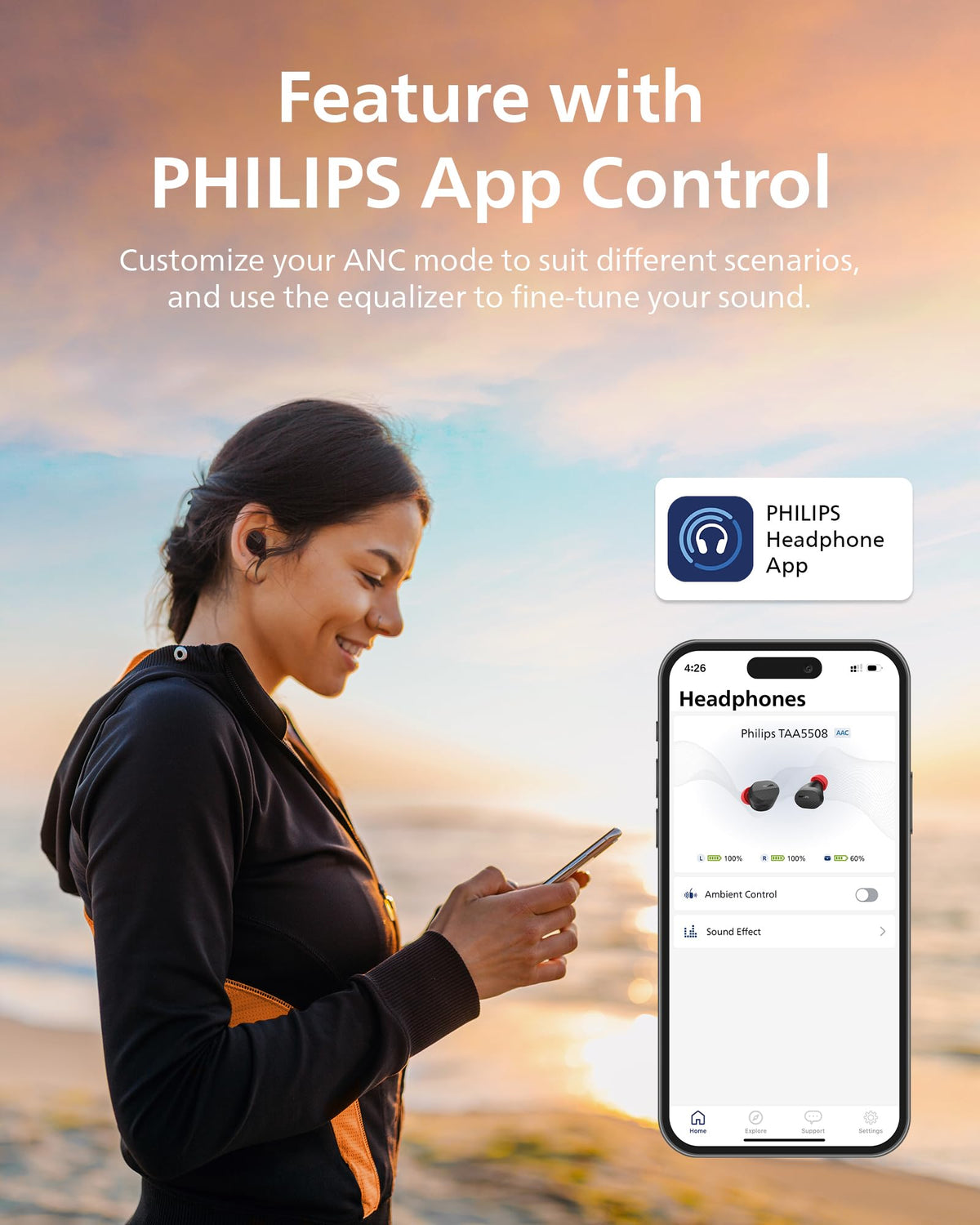 PHILIPS TAA5508 secure in-ear fit suitable for active workouts.