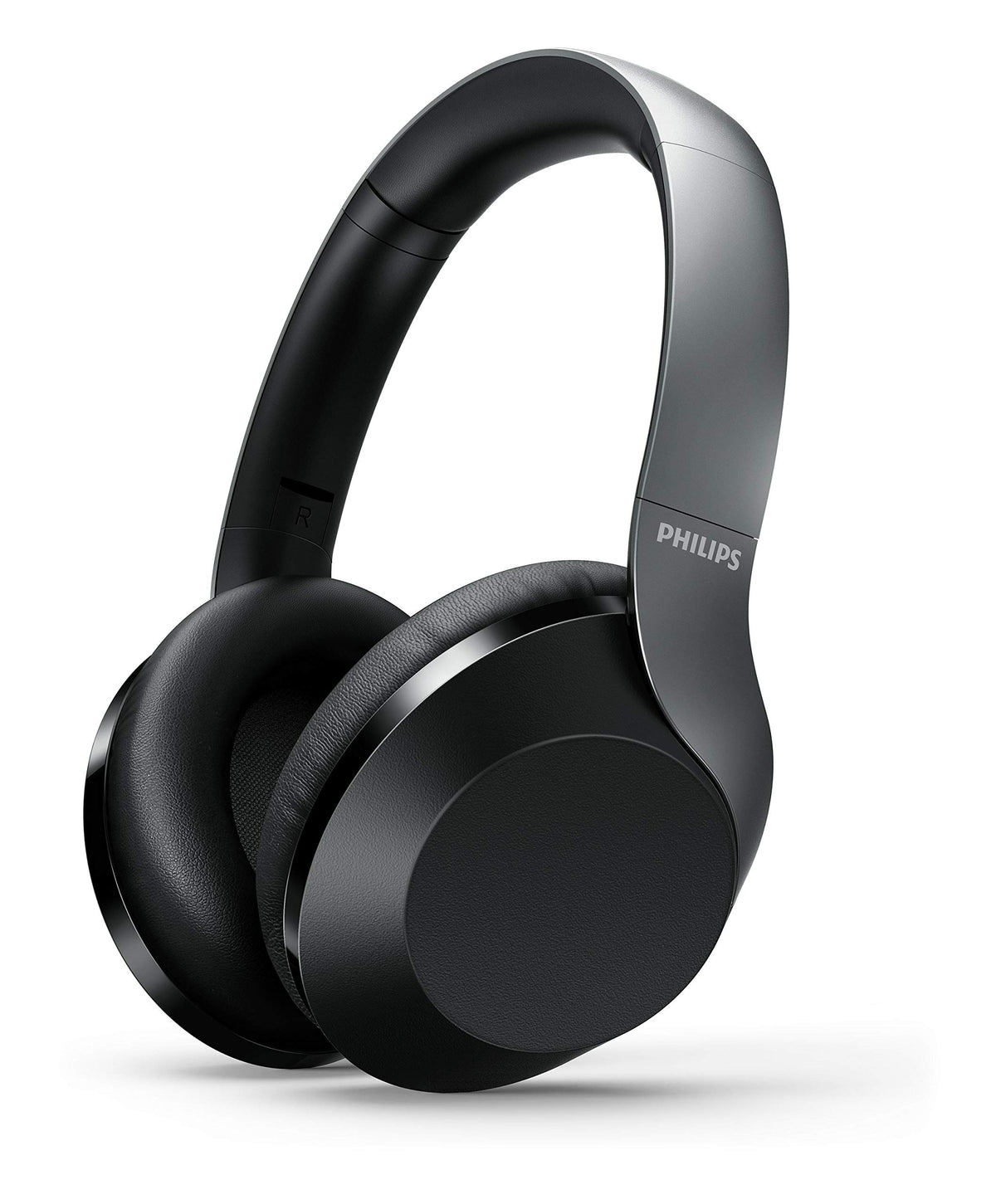 PHILIPS TAPH805BK front view showing sleek black finish and logo, enhances travel style