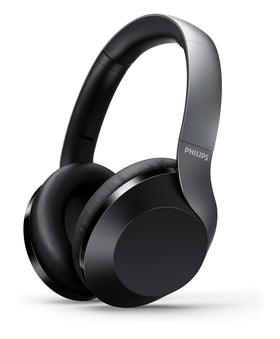 PHILIPS TAPH805BK front view showing sleek black finish and logo, enhances travel style