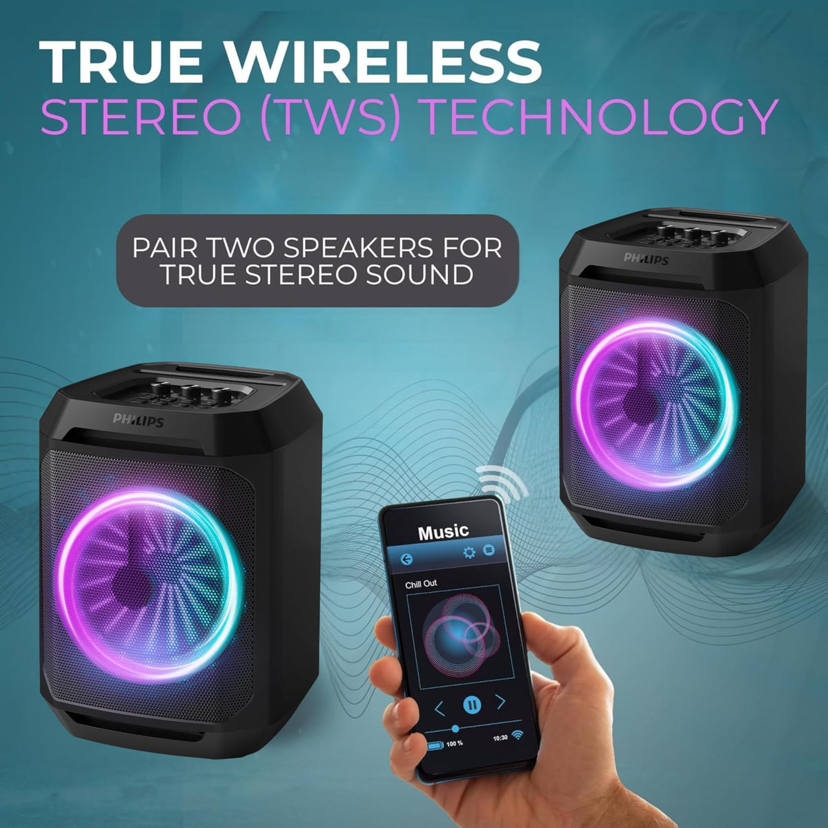 Philips TAXA2208 Bluetooth v5.2 connection for seamless wireless streaming.