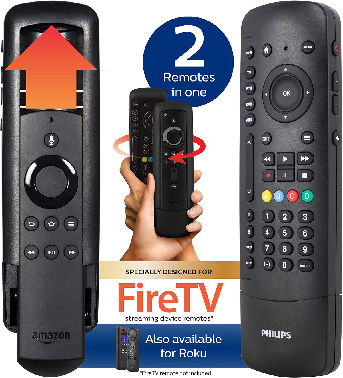 PHILIPS remote with Flip & Slide cradle securely holds compatible Fire TV remote