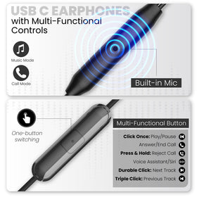 PHILIPS USB-C wired earbuds built-in microphone and inline controls for easy calls
