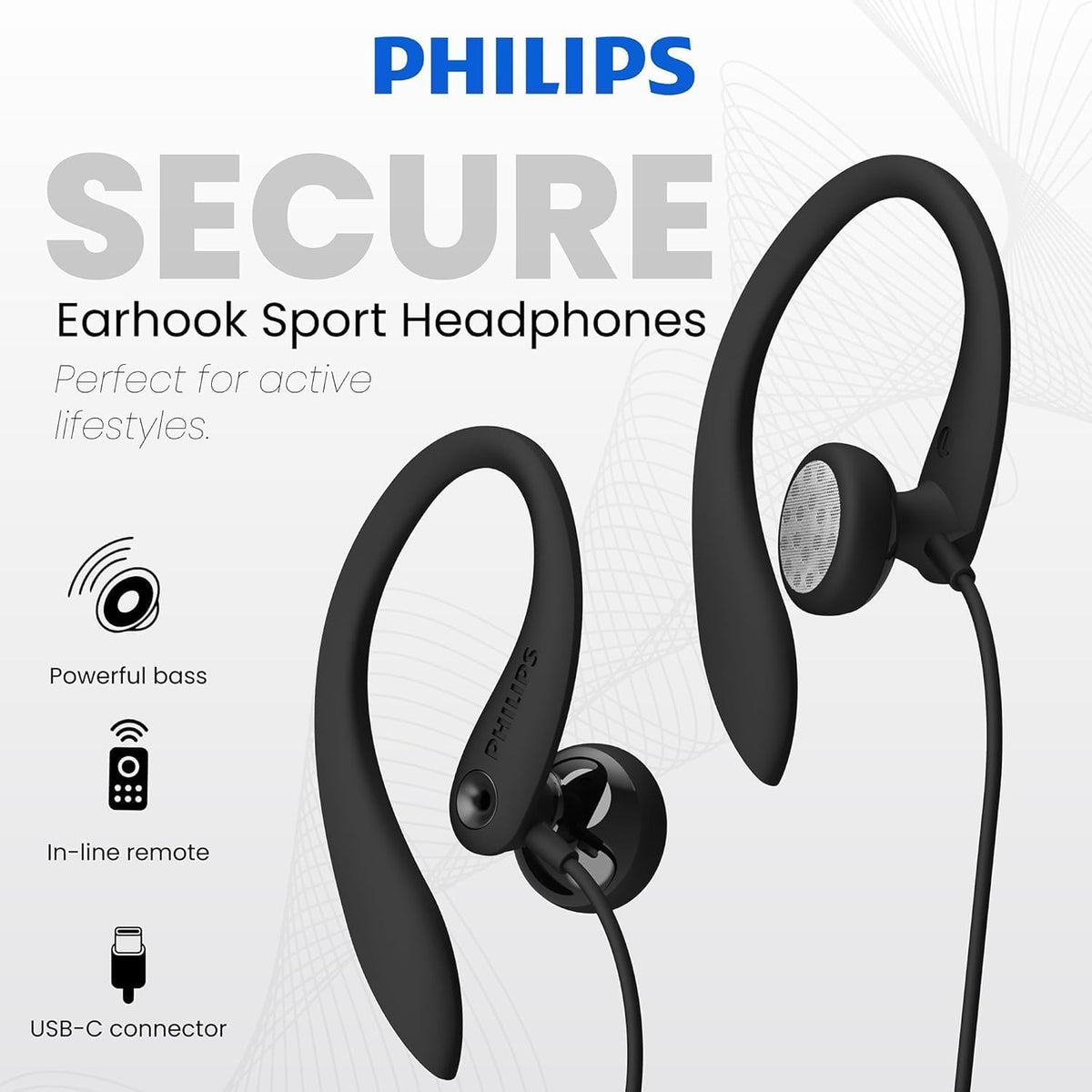 PHILIPS USB-C wired earbuds with deep bass 15mm drivers for motivating workouts