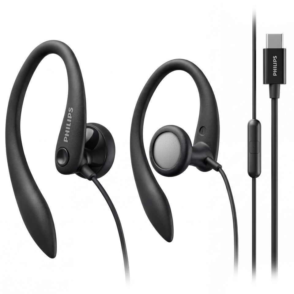 PHILIPS USB-C wired earbuds with secure earhook fit for active workouts