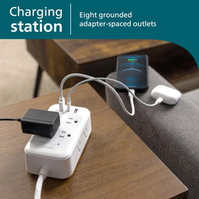 PHILIPS USB ports and reset switch visible for convenient phone charging and safety