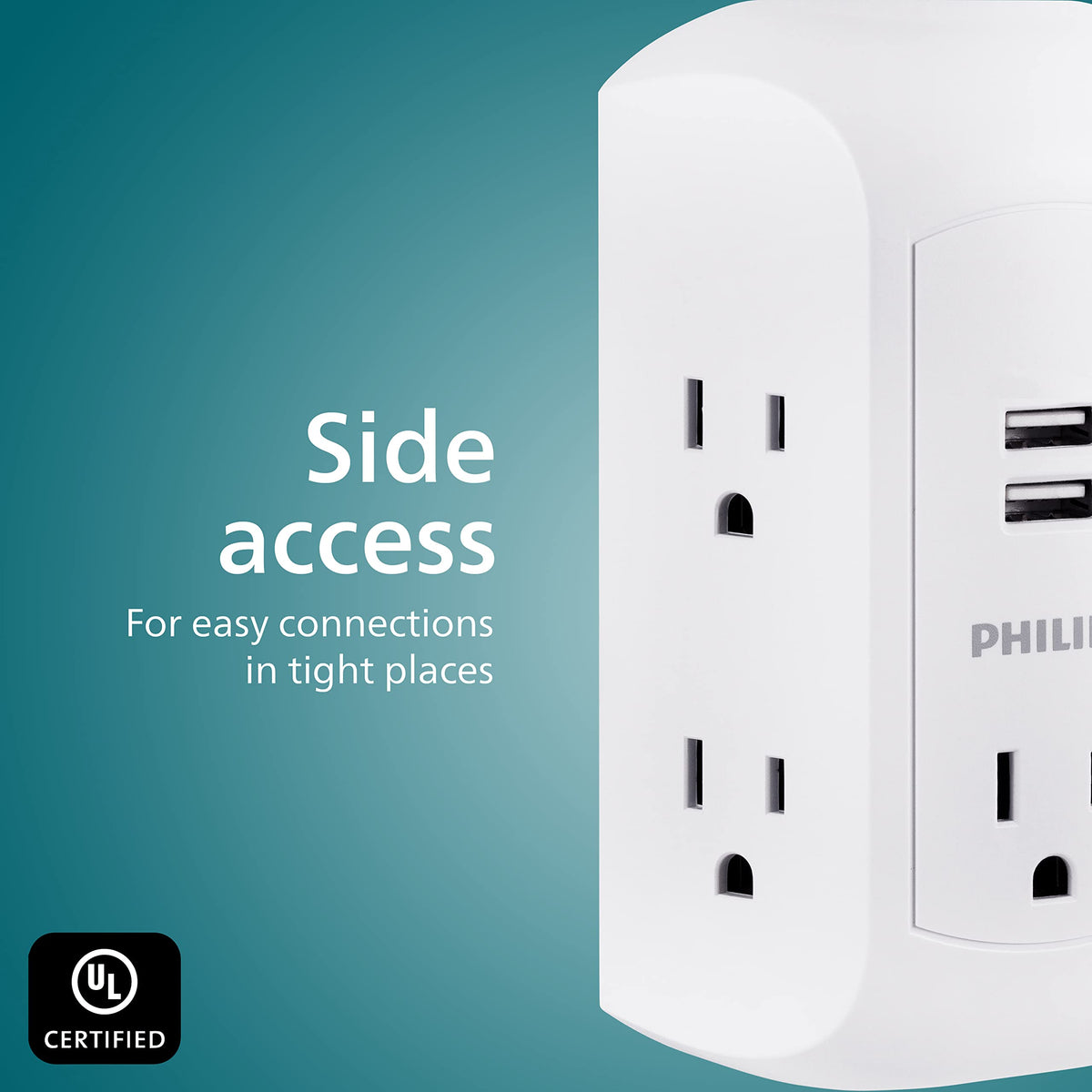 Philips USB ports detail highlighting two USB-A ports for fast device charging