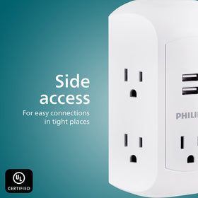Philips USB ports detail highlighting two USB-A ports for fast device charging