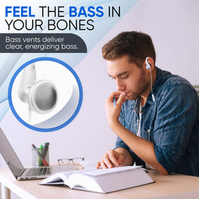PHILIPS wrap-around earbuds white, side view; flexible design for activities.