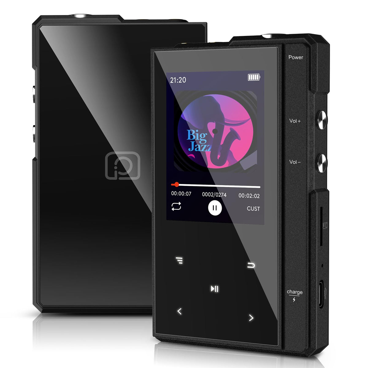 Phinistec Z6 front display showing music playback and clear screen benefit